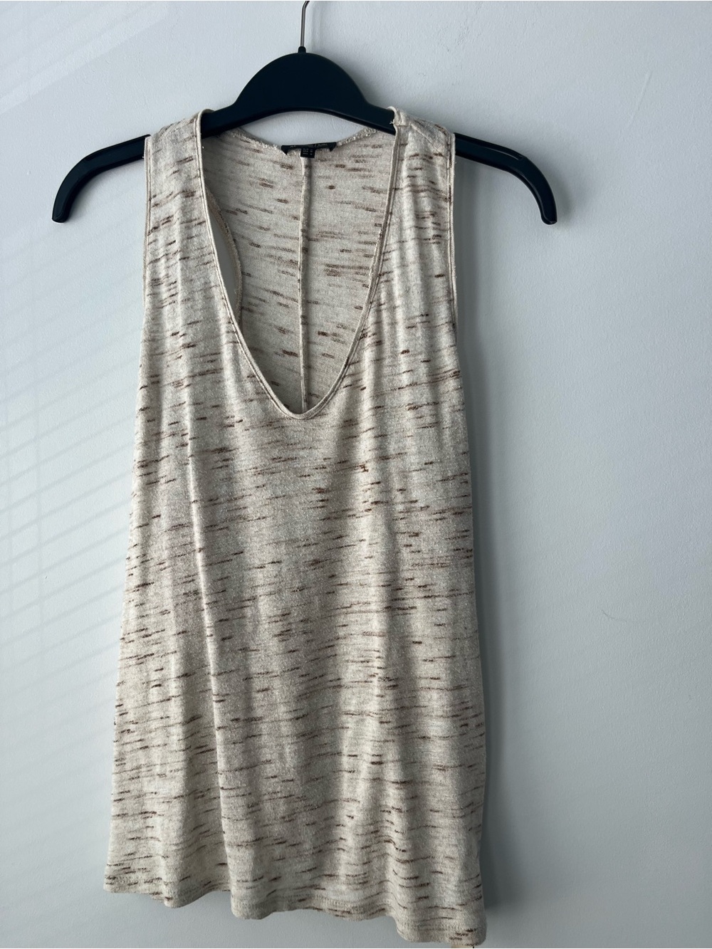 Massimo Dutti Cream Knit V-Neck Tank with Brown Speckle